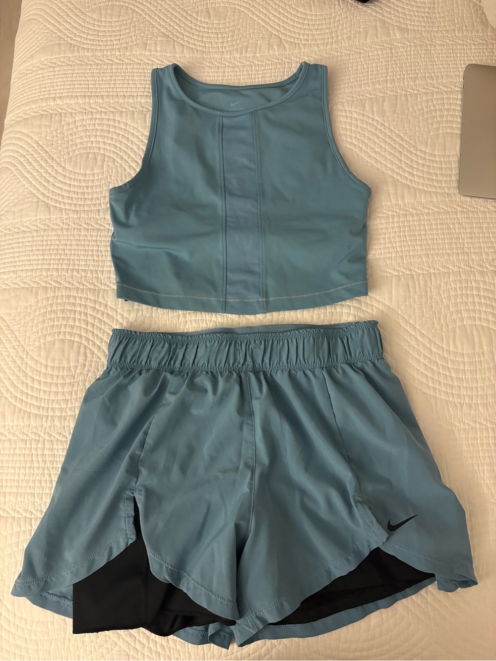 Nike PRO Blue Cropped Tank and Running Shorts Set